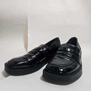 Chunky Croc Penny Loafers Patent Leather Crocodile Embossed Block Sole Size 39